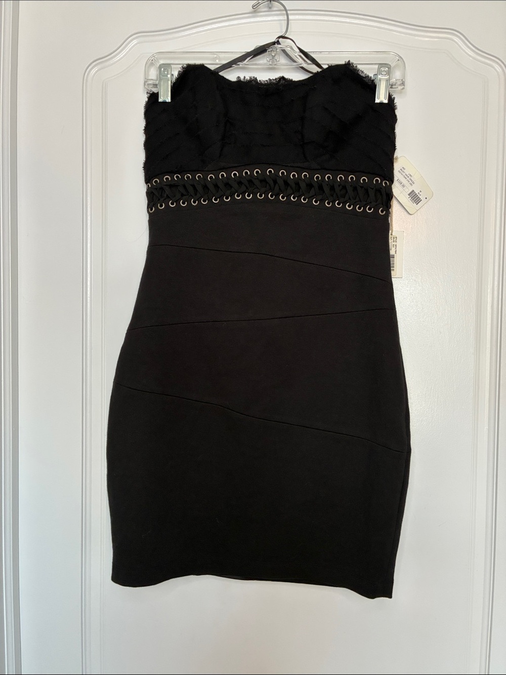 NWT LaRok Black Strapless Eyelet-Trim Bodycon Dress